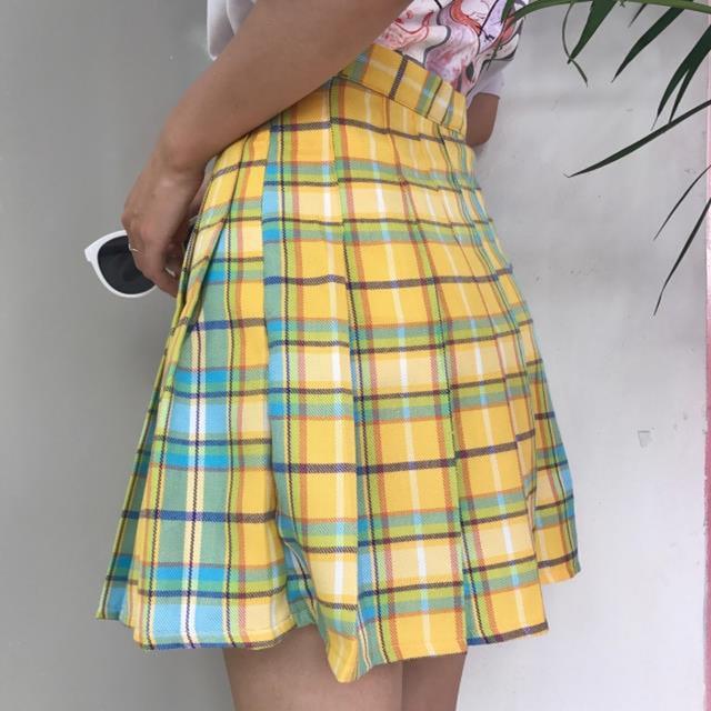 Rainbow Plaid Skirt Women Harajuku Mini Pleated Skirt Cute High Waist Sexy Female Bottoms