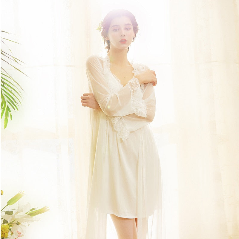 Ruffle Elegance Lace Sweet Babydoll Princess Feeling Nightgown Set