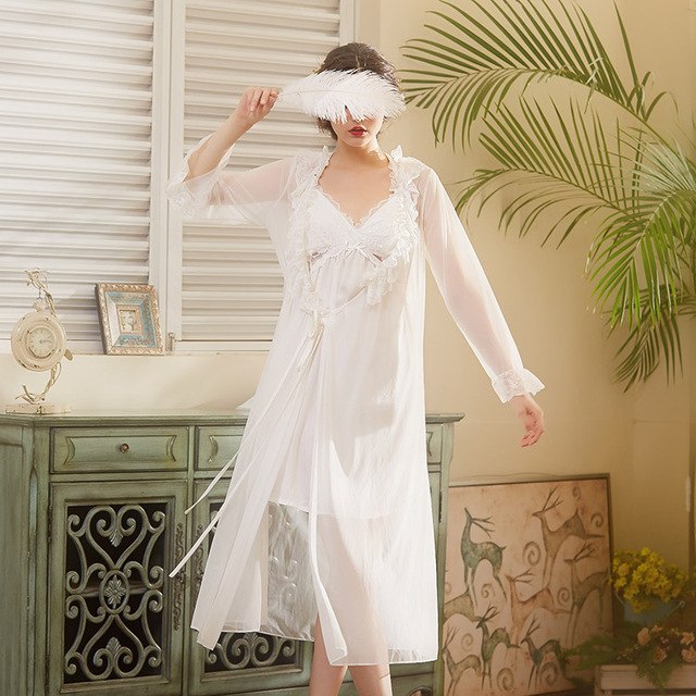 Ruffle Elegance Lace Sweet Babydoll Princess Feeling Nightgown Set