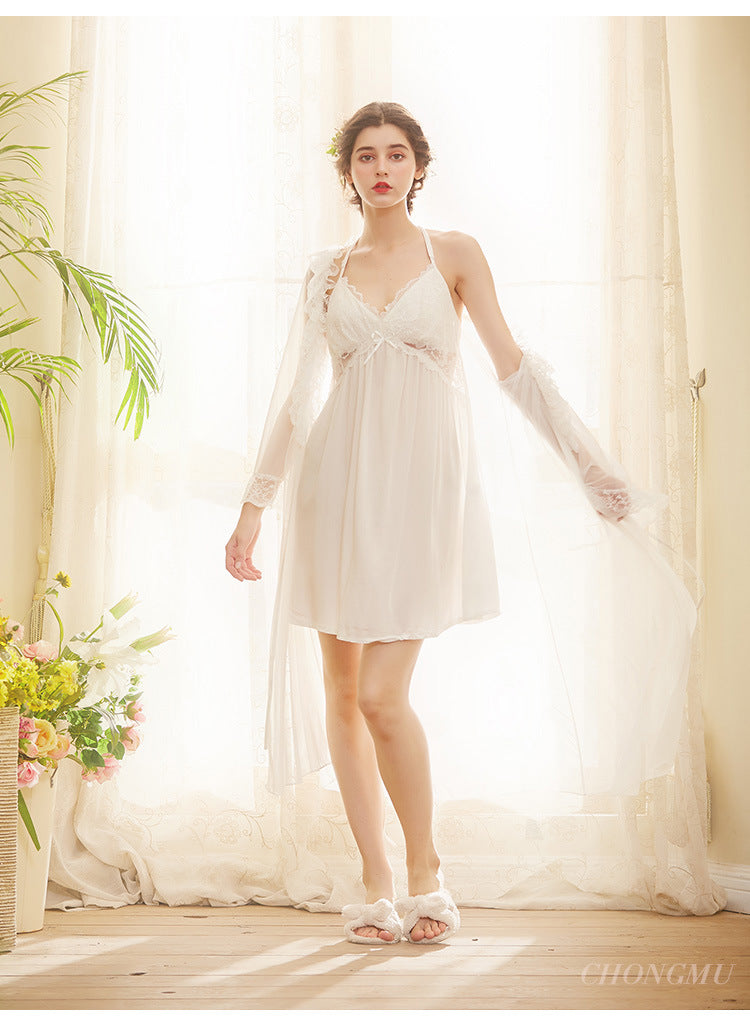 Ruffle Elegance Lace Sweet Babydoll Princess Feeling Nightgown Set