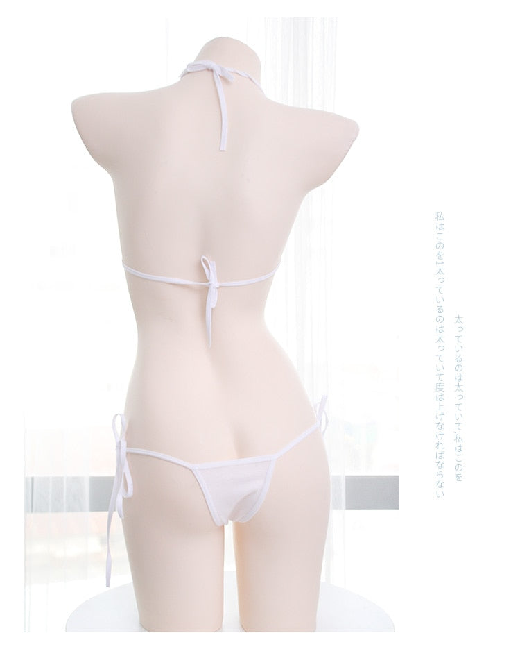 Sexy kawaii Lingerie Anime Heart Embroidery  Shimapan Bows Bikini Set