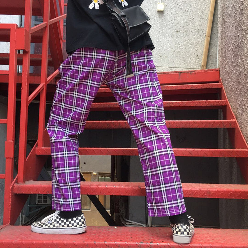 Harajuku BF Wind Loose Retro Grid Vintage Plaid Trousers