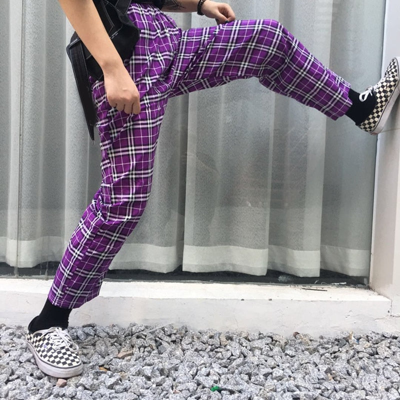 Harajuku BF Wind Loose Retro Grid Vintage Plaid Trousers