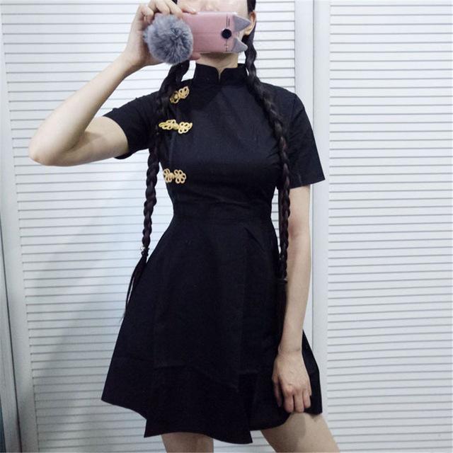 Japanese Harajuku Vintage Gothic Lolita Black Red Slim Chinese Style Cheongsam Dress cosplay costumes Lolita dress